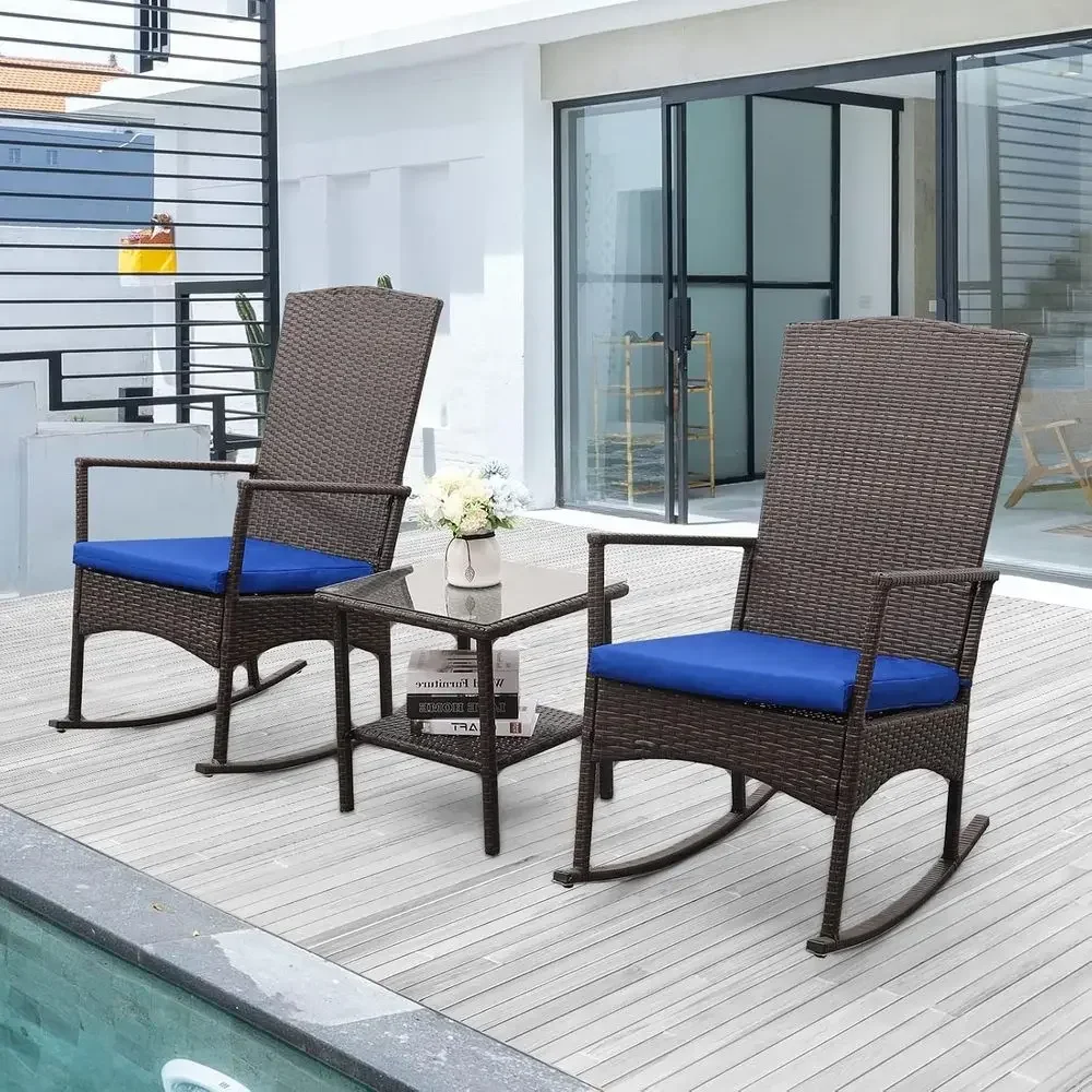 Bistro Table Set - Dış Mekan PE Hasır Sallanan Sandalye