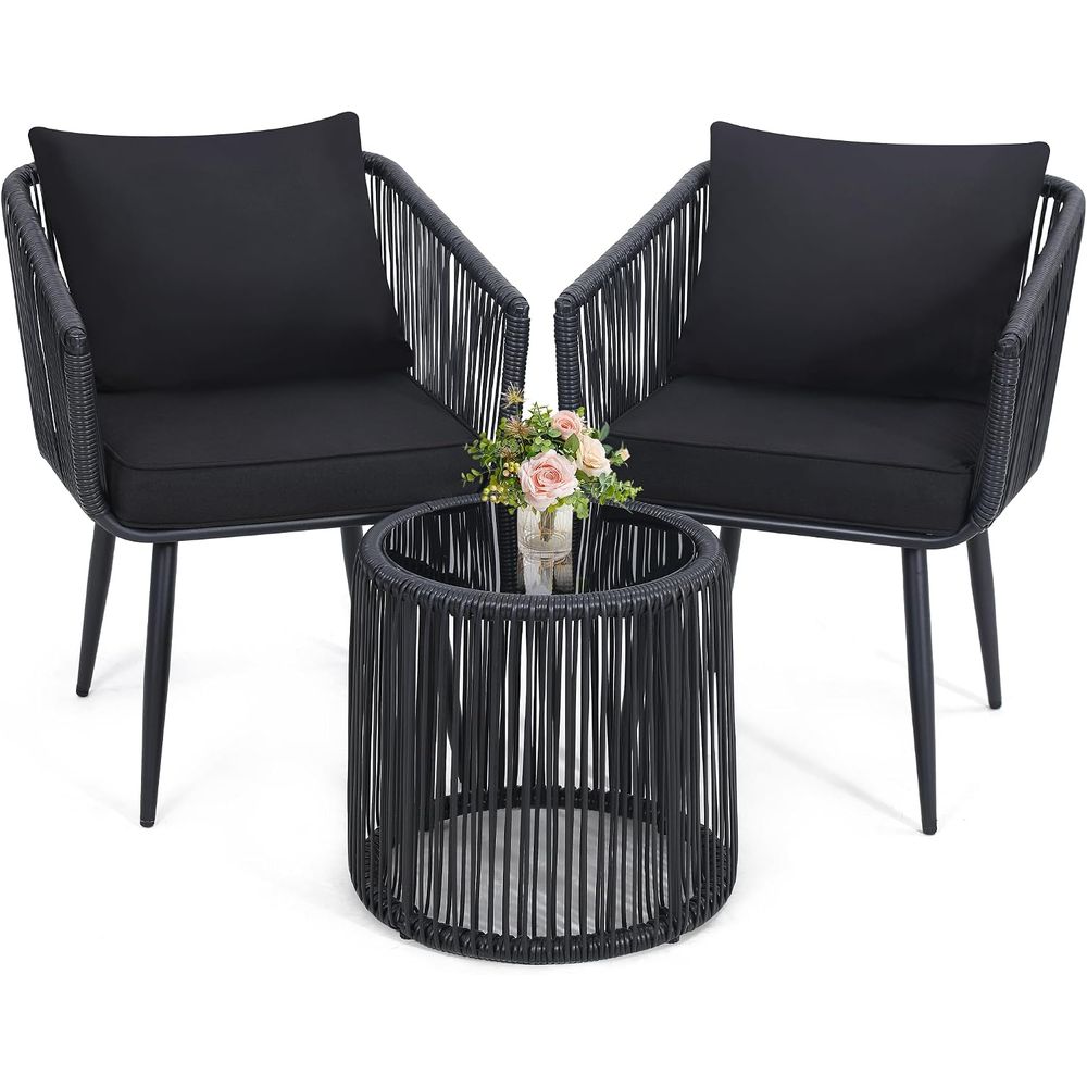 Bistro Table Set - 3 Parçalı Bahçe Rattan Bistro Koltuk