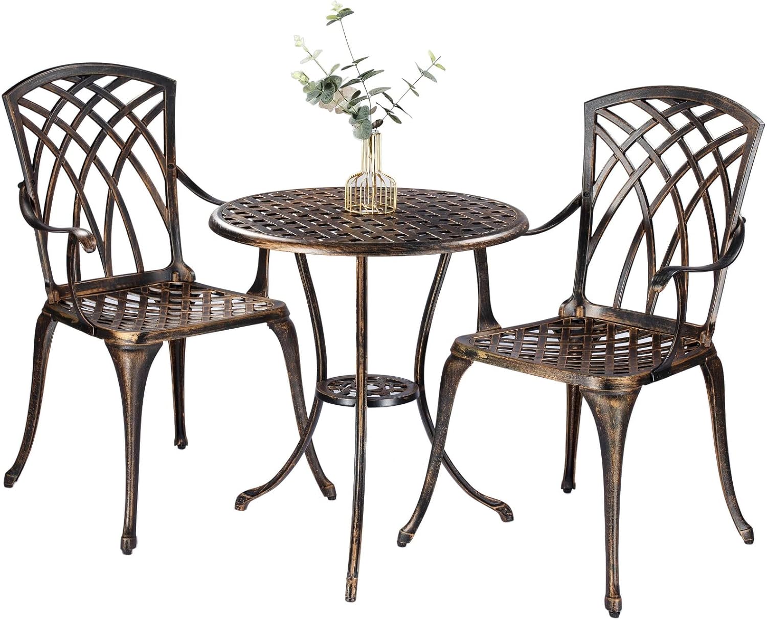 Bistro Table Set - Bronz paslanmaz döküm alüminyumdan yapılmış, 3