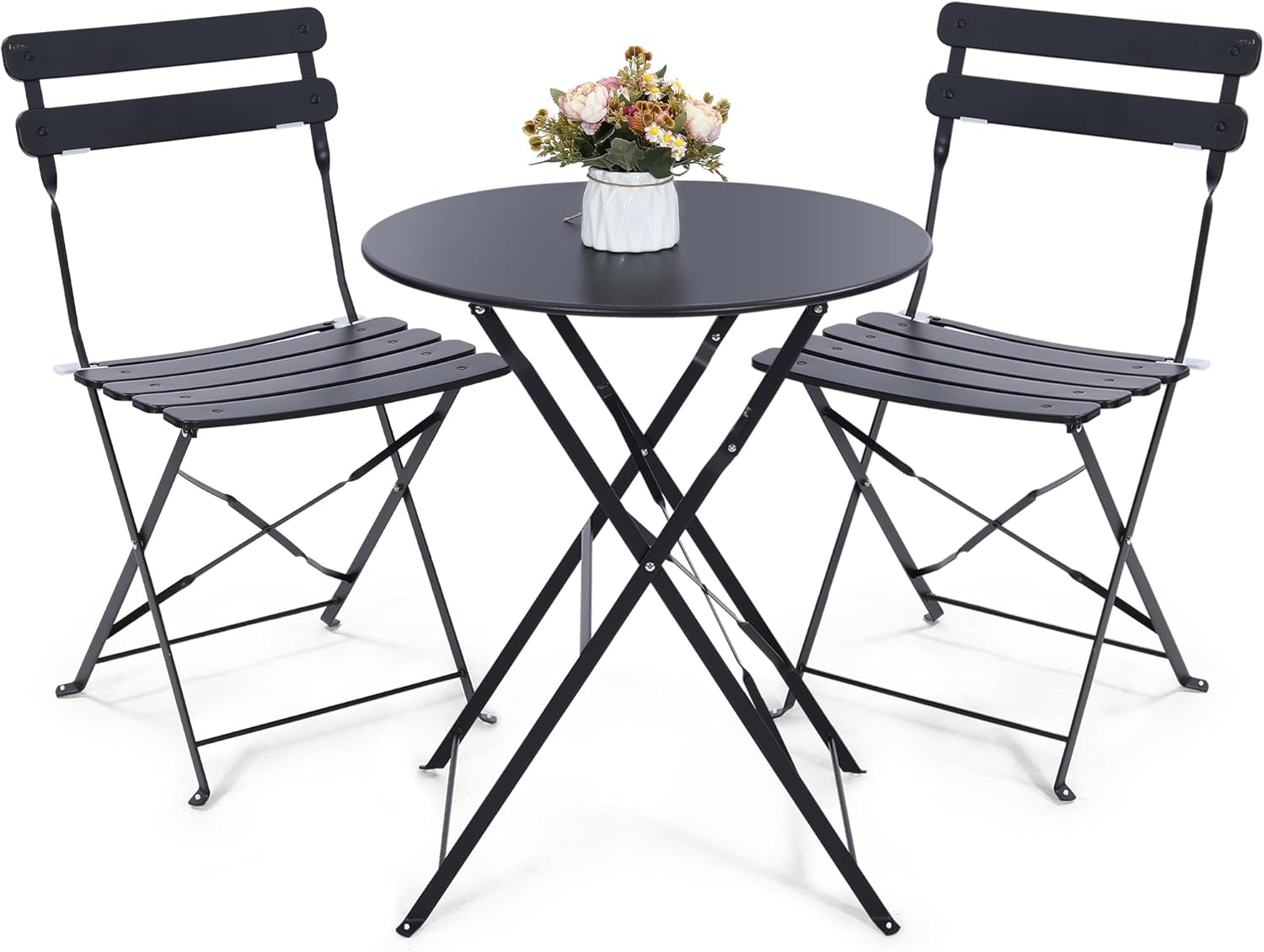 Bistro Table Set - Yer tasarrufu sağlayan siyah 3 parçalı