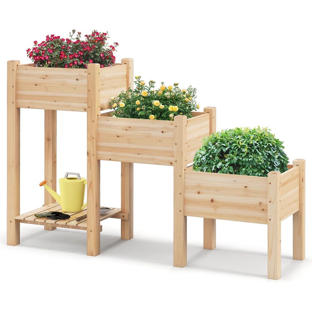 Garden Storage Box - 3 Katlı Ahşap Yükseltilmiş Bahçe Yatağı,