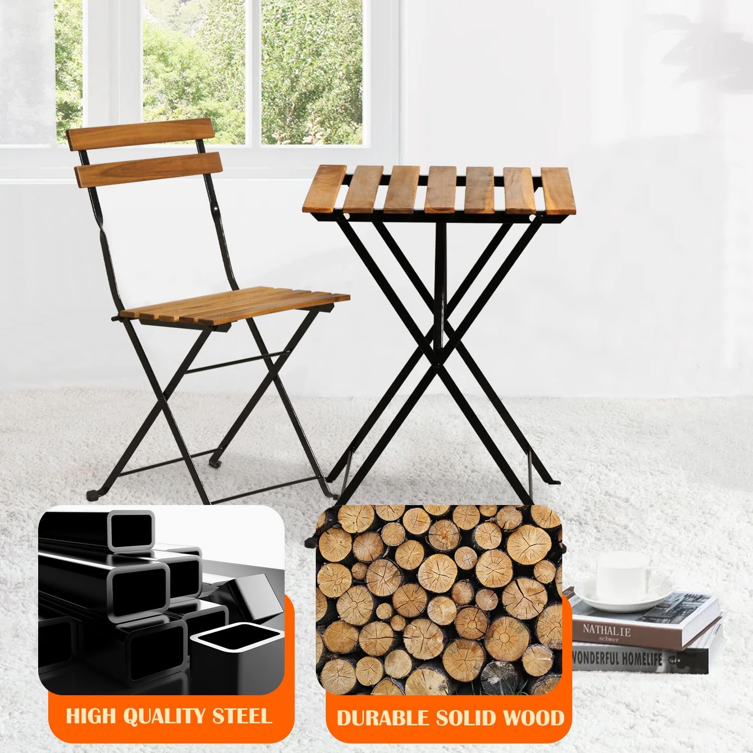 Doğal ahşap 3 parçalı katlanab - Bistro Table Set incelemesi ve fiyatı