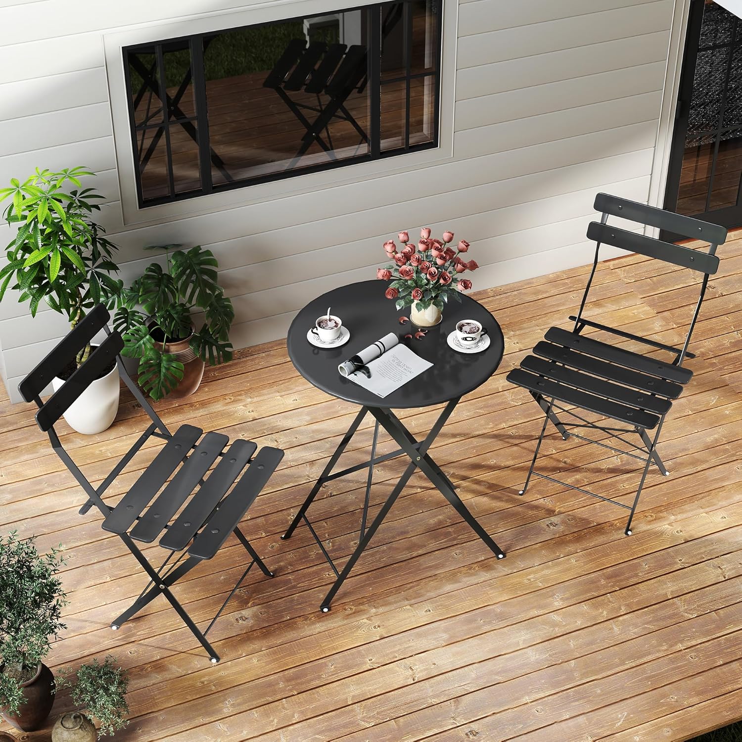 Yer tasarrufu sağlayan siyah 3 - Bistro Table Set incelemesi ve fiyatı
