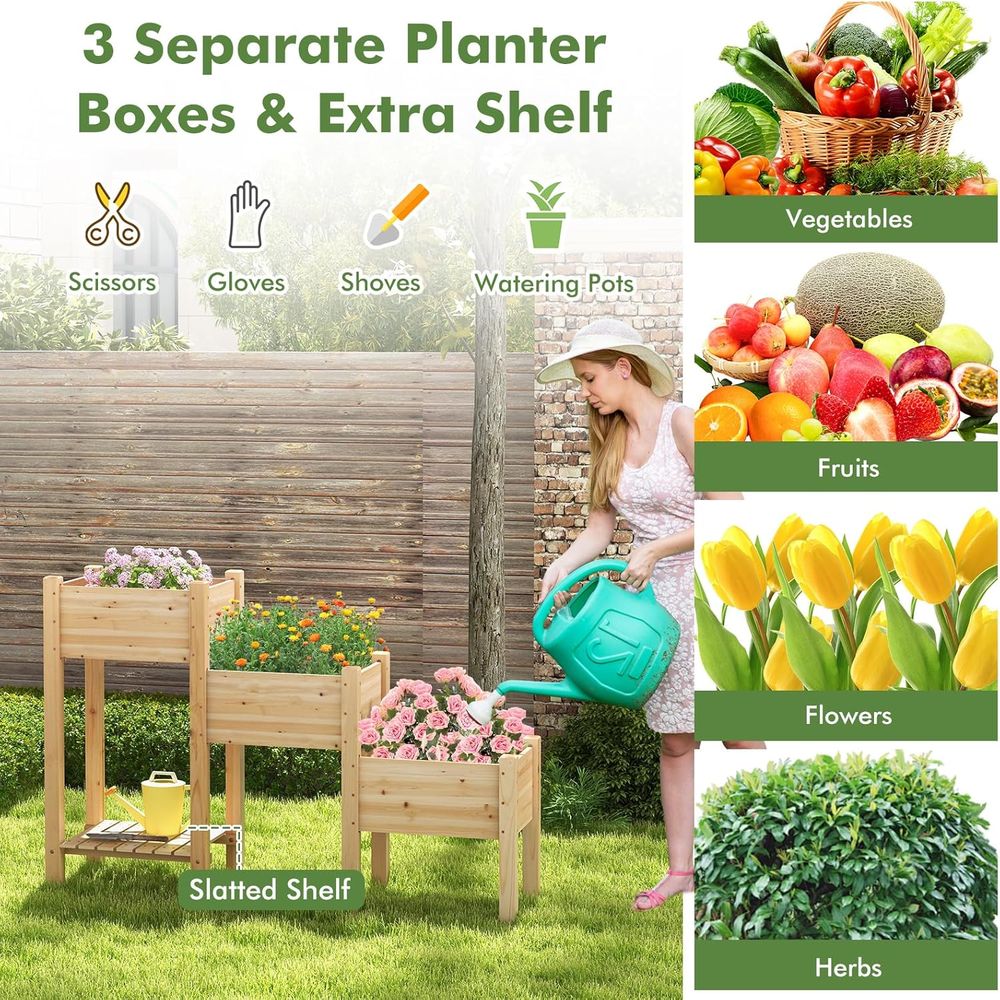 3 Katlı Ahşap Yükseltilmiş Bah - Garden Storage Box incelemesi ve fiyatı